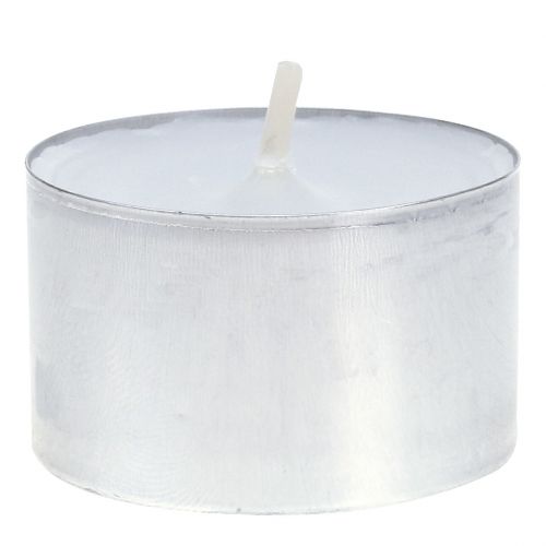 položky Čajové sviečky 75 kusov biele v hliníkovej miske doba horenia 8 hodín