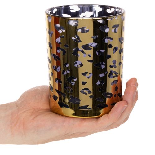 Sklenený držiak na čajové sviečky s leopardím vzorom na dekoráciu stola, 12 cm | Floristik24.sk