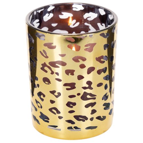 Sklenený držiak na čajové sviečky s leopardím vzorom na dekoráciu stola, 12 cm | Floristik24.sk