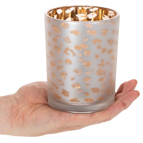 Sklenený držiak na čajové sviečky s leopardím vzorom, 12 cm | Floristik24.sk