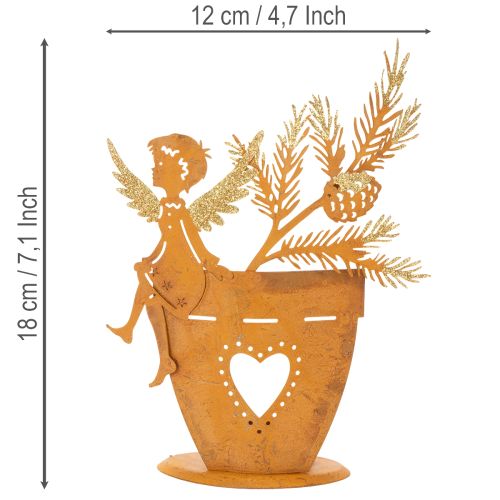Vianočný držiak na čajové sviečky, anjelská dekorácia, hrdzavá dekorácia, Ø8cm V18cm | Floristik24.sk