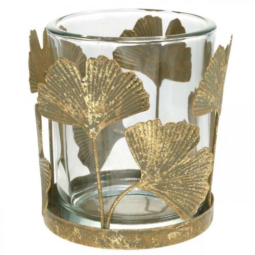 Floristik24 Svietnik na čajovú sviečku ginkgo listy zlaté ginkgo svietnik na stôl dekorácia Ø8,5cm