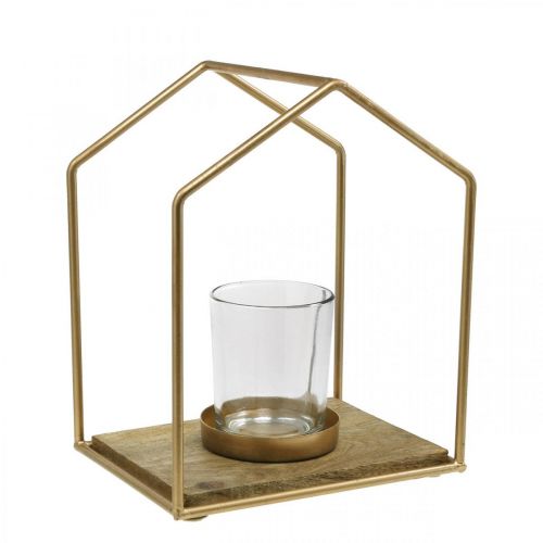 Floristik24 Lampiónový domček kovová dekorácia čajová sviečka sviečka sklo 20×16×26cm