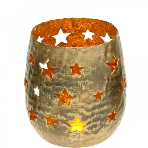 Floristik24 Adventná dekorácia svietnik na čajovú sviečku s hviezdami kovový zlatý Ø8,5cm V11cm