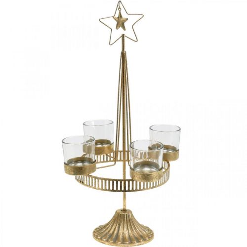 Svietnik na čajové sviečky štyri poháre Star Christmas Gold Ø20cm H38,5cm