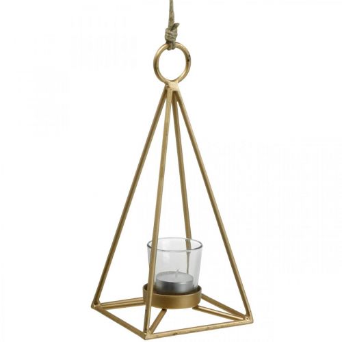 položky Svietnik na čajovú sviečku závesný zlatý kovový dekoračný lampáš 12,5×12,5×28cm