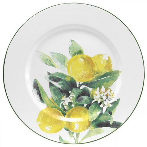 Floristik24 Dekoračný tanier, stredomorský, kovový tanier s citrónovou vetvičkou Ø34cm