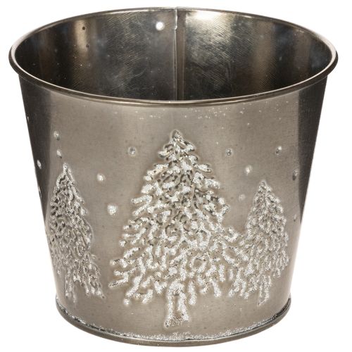 Kovový kvetináč s trblietavými jedličkami, 13 cm