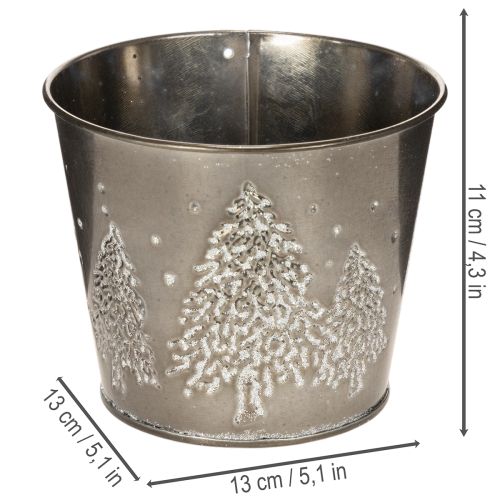 Kovový kvetináč s trblietavými jedličkami, 13 cm | Floristik24.sk