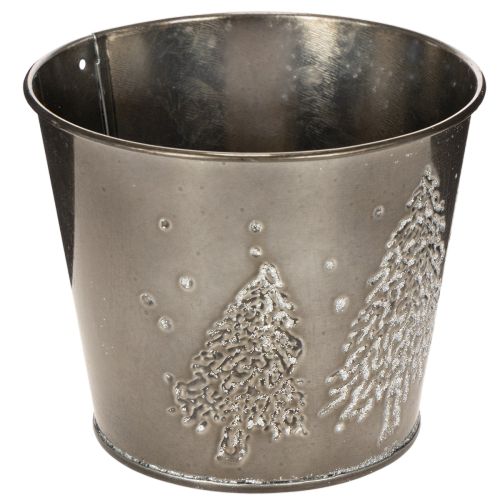 Kovový kvetináč s trblietavými jedličkami, 13 cm | Floristik24.sk
