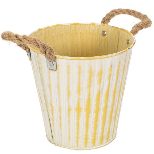 položky Kovový kvetináč, jarná dekorácia, kvetináč s rúčkami, žltý, shabby chic, Ø18cm, V17,5cm