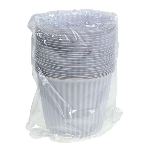 Floristik24 Hrniec s drážkami z plastu Ø10cm V8cm biely 25p