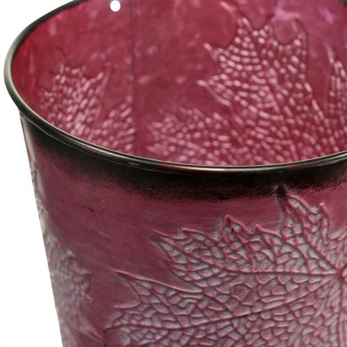 položky Ozdobný črepník na sadenie, plechové vedierko, kovová dekorácia so vzorom listov vínovočervená Ø14cm V12,5cm