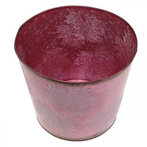 položky Jesenný črepník, vedro na rastliny, kovová dekorácia s listami vínovočervená Ø25,5cm V22cm