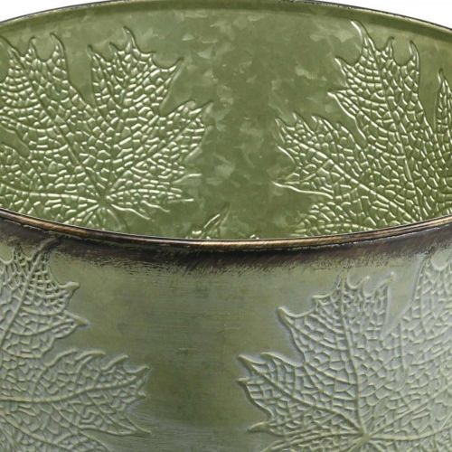 položky Kvetináč, kovový črepník s javorovými listami, jesenná dekorácia zelená Ø25,5cm V22cm
