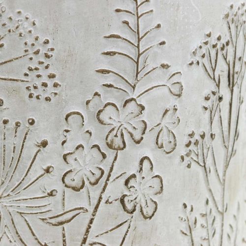 položky Betónový kvetináč biely s reliéfnymi kvetmi vintage Ø16cm