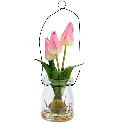 Floristik24 Tulipán v skle ružový V22,5cm 1ks