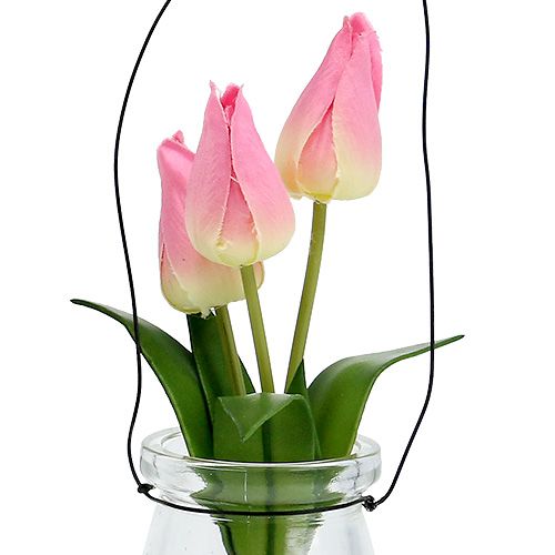 Floristik24 Tulipán v skle ružový V22,5cm 1ks