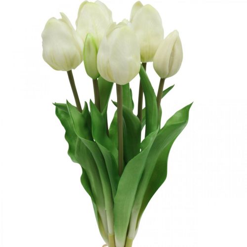 Floristik24 Umelé tulipány White Cream Real Touch 38cm 7ks
