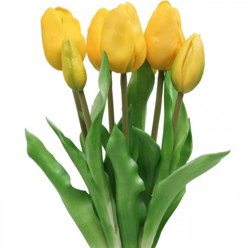 Floristik24 Tulipán umelý kvet žltý skutočný dotyk jarná dekorácia 38cm kytica 7 kusov