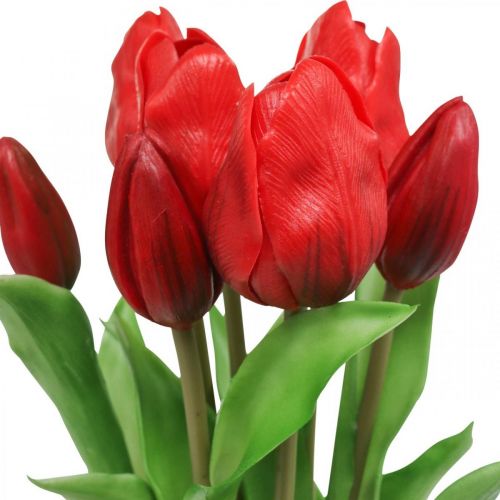 položky Tulipán červený umelý kvet tulipánová dekorácia Real Touch 38cm zväzok 7 kusov