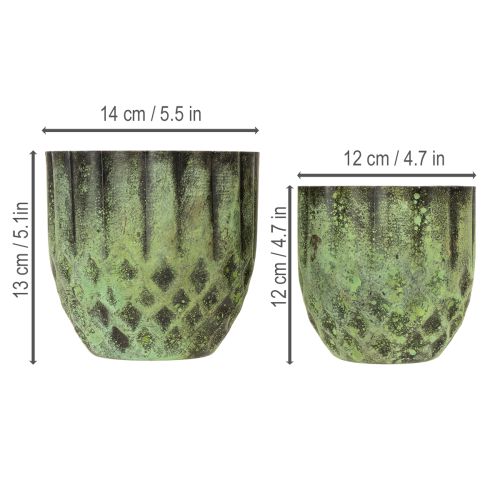 položky Starožitný kovový kvetináč, zelený, Ø14/12 cm, sada 2 kusov
