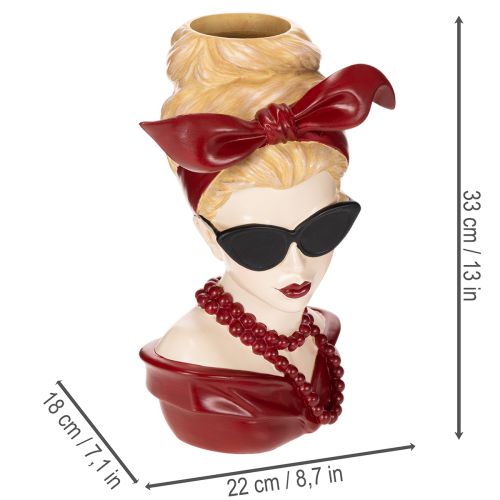 Váza s hlavou ženy so slnečnými okuliarmi a perlovým náhrdelníkom, 30 cm | Floristik24.sk