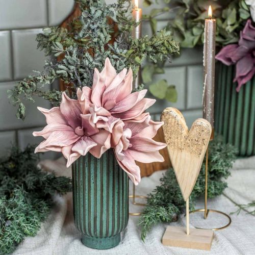 Floristik24 Keramická váza, stolová dekorácia, ozdobná váza ryhovaná zelená, hnedá Ø10,5cm V21,5cm