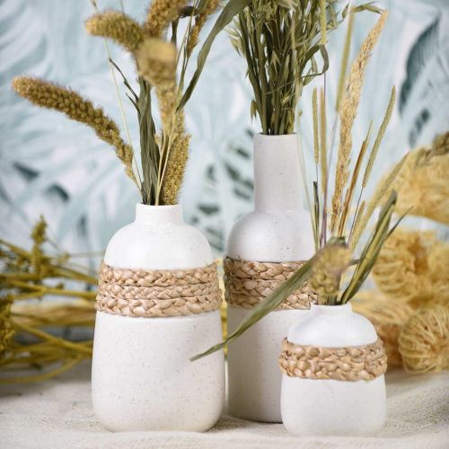 položky Váza na kvety biela keramika a váza z morskej trávy letná dekorácia V17,5cm