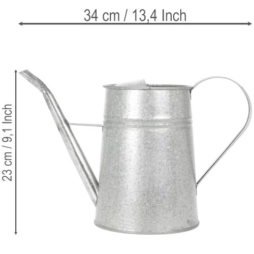 Pozinkovaná ozdobná krhlica na polievanie, kovová, sivá, vintage vzhľad, 1,7 l, V 23 cm, na štýlové kvetinové dekorácie a kvetináče | Floristik24.sk