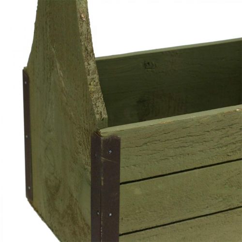 položky Vintage truhlík na rastliny drevený box na náradie olivovo zelený 28×14×31cm