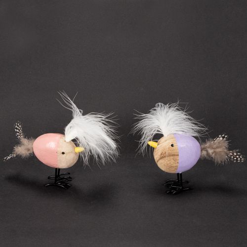 položky Dekoratívny drevený vtáčik s pierkami a farebným telom na dekoráciu stola, 10 cm, 6 kusov