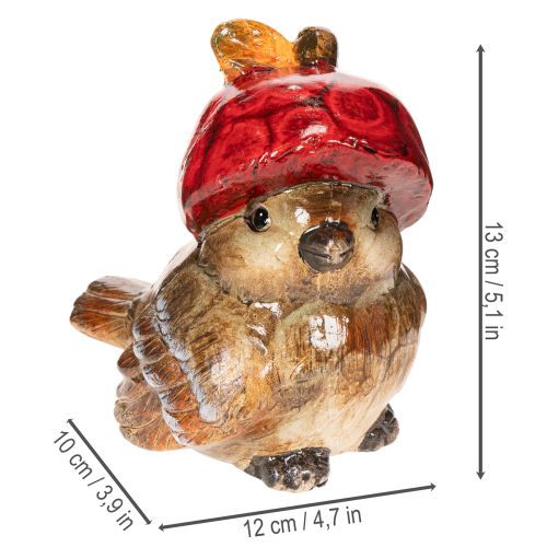 Dekoratívna figúrka vtáka s červenou jablčnou čiapočkou, jesenná dekorácia, 13 cm | Floristik24.sk
