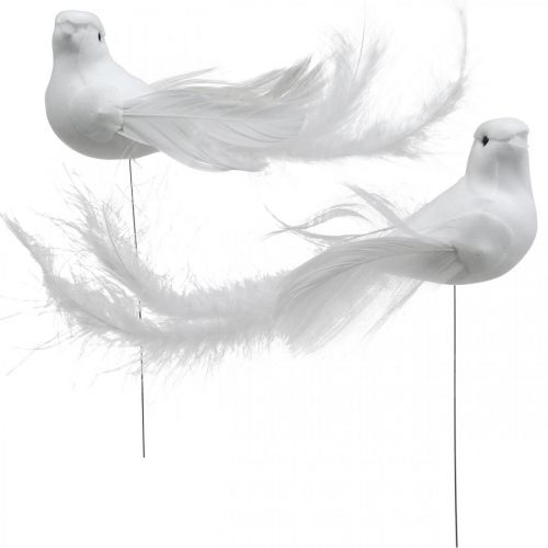 Floristik24 Svadobná dekorácia, holubice na drôte, svadobné holubice biele V4,5cm 12ks