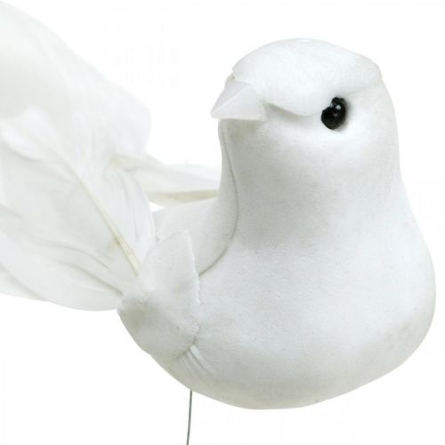 položky Biele holubice, svadobné, ozdobné holubice, vtáčiky na drôte V6cm 6ks