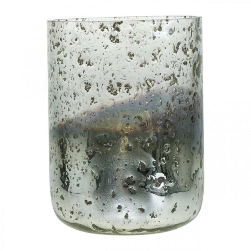 Floristik24 Sklenená sviečková dvojfarebná sklenená váza lampáš číry, strieborný V14cm Ø10cm