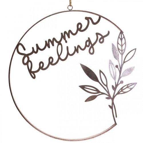 položky Nástenná dekorácia &quot;Letné pocity&quot; ozdobný prsteň, kovová letná dekorácia na zavesenie, Ø49cm, ružová metalíza a tyrkysová