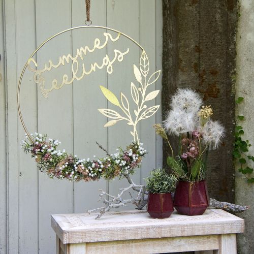 položky Nástenná dekorácia &quot;Letné pocity&quot; ozdobný prsteň, kovová letná dekorácia na zavesenie, Ø49cm, ružová metalíza a tyrkysová