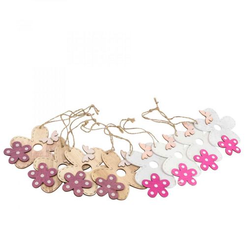položky Nástenná dekorácia drevený kvet motýľ biely ružový 10×9cm 8ks