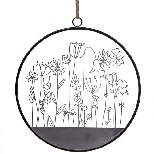 položky Nástenná dekorácia kvetinový prsteň letná dekorácia kovová sivá/čierna Ø38cm