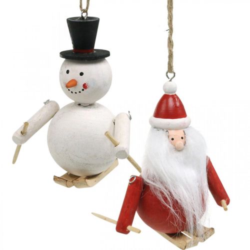 Floristik24 Drevené vianočné ozdoby na stromček Santa Claus a snehuliak 11cm sada 2 ks