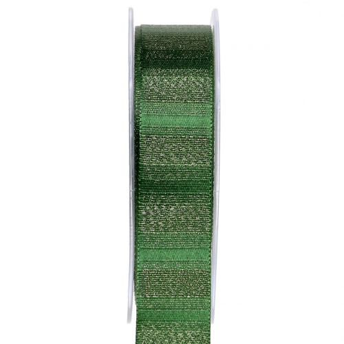 Floristik24 Vianočná stuha so zlatou niťou Zelená 25mm 20m