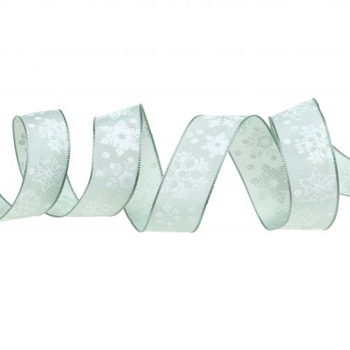Floristik24 Vianočná stuha mätová so snehovou vločkou 25mm 20m
