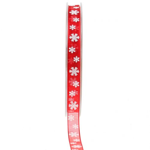 Floristik24 Vianočná stuha červená so snehovou vločkou 10mm 20m
