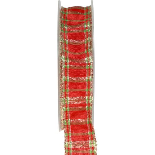 Ozdobná stuha Škótska darčeková stuha červená zelená zlatá 25mm 20m