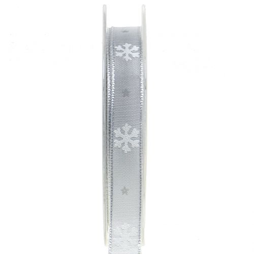 Floristik24 Vianočná stuha so snehovou vločkou sivá 15mm 20m