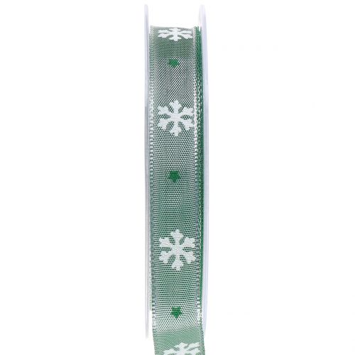 Floristik24 Vianočná stuha so snehovou vločkou zelená 15mm 20m