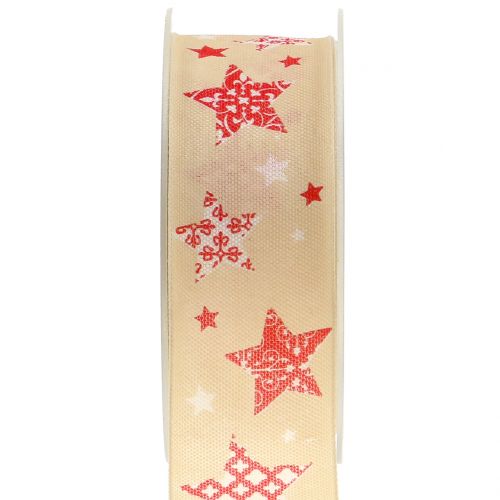 Floristik24 Vianočná stuha s motívom hviezd krémová 40mm 20m
