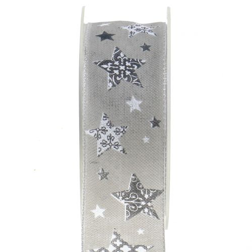 Floristik24 Vianočná stuha s motívom hviezd Sivá 40mm 20m