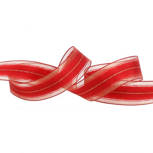 položky Vianočná stuha s priehľadnými lurexovými pruhmi červená 25mm 25m